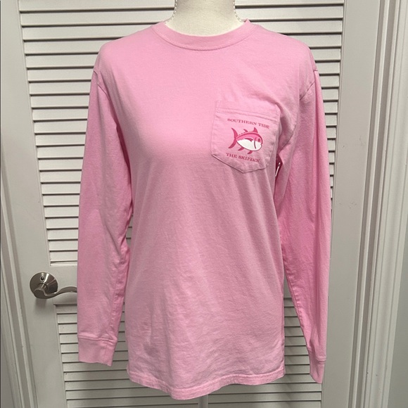 Southern Tide Tops - Southern Tide Pink Long Sleeve Shirt with Back and Sleeve Graphic